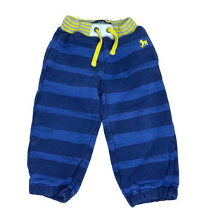 Mini Boden Joggers Pants Boys 3T Fleece Sweatpants Blue Yellow Striped